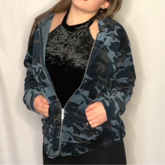 Style & Co Sport Navy Blue Camouflage Velour Jacket Size Medium - Picture 8 of 11